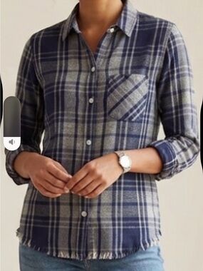 Current/Elliott Navy and Gray Plaid Shirt